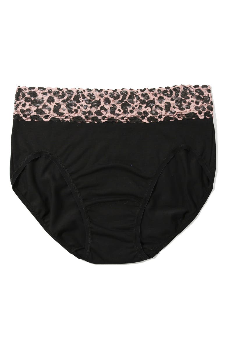 Hanky Panky Lace Trim Briefs, Alternate, color, Black/ Pink Leopard