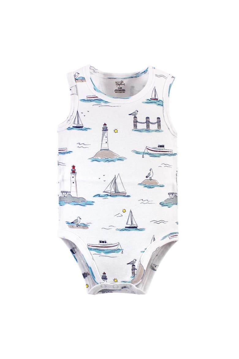 Five-Piece Organic Cotton Sleeveless Bodysuits, Alternate, color, Seagull