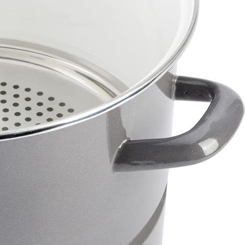 Kenmore 16 Quart Enamel On Steel Stock Pot With Steamer And Lid In Graphite Grey In Gray