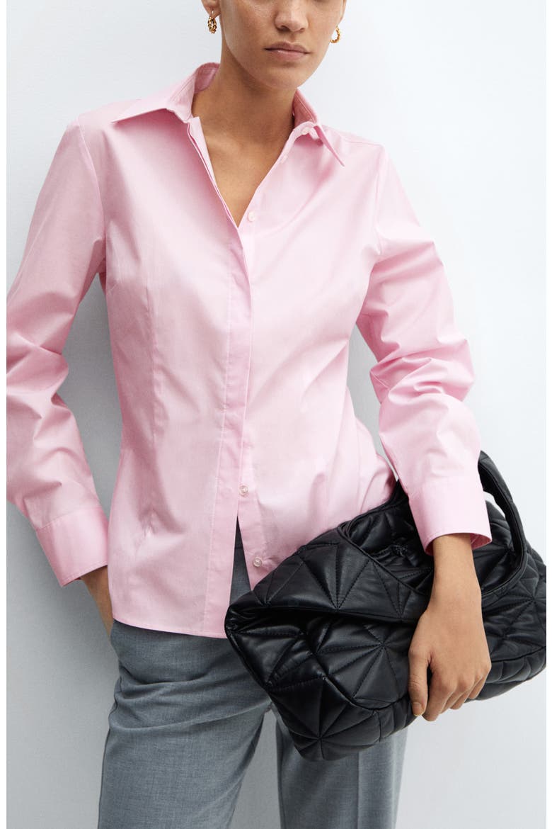 Fitted Stretch Cotton Button-Up Shirt, Alternate, color, PINK