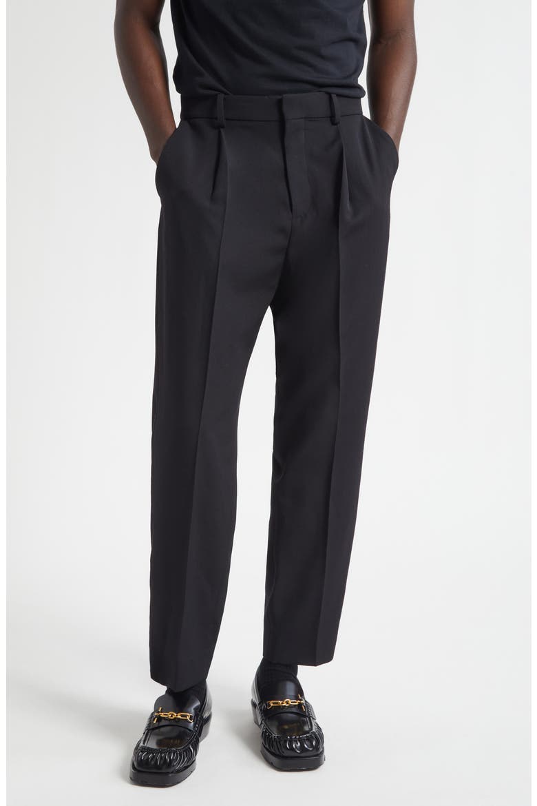 Pleated Pinstripe Straight Leg Wool Pants, Main, color, 0PA BLACK