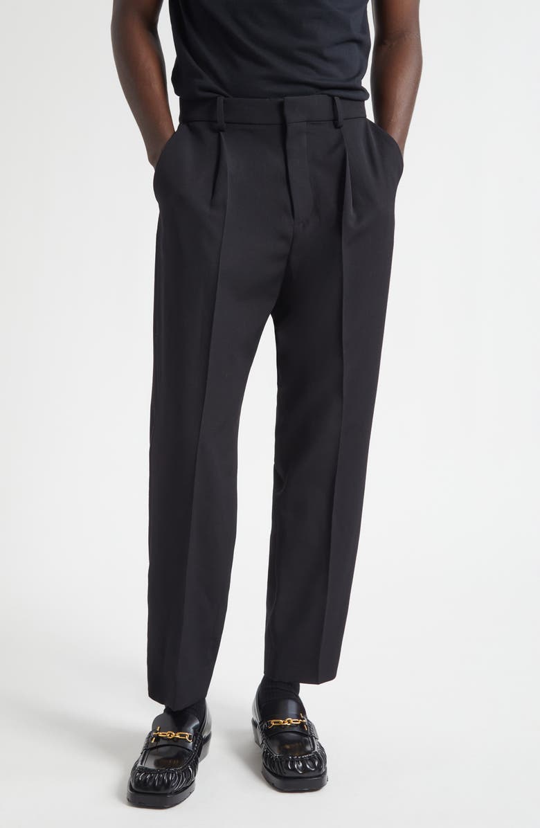 Balmain Pleated Pinstripe Straight Leg Wool Pants, Main, color, 0Pa Black