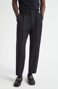 Balmain Pleated Pinstripe Straight Leg Wool Pants