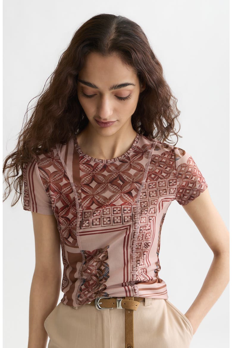 Slim Fit Printed Mesh T-Shirt, Alternate, color, TILES FOULARD ROSEDUST
