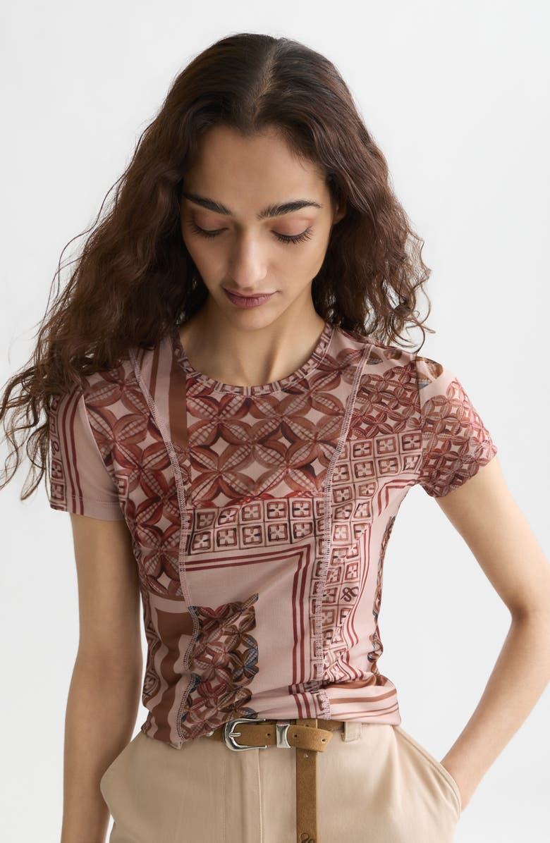 Scotch & Soda Slim Fit Printed Mesh T-Shirt, Alternate, color, Tiles Foulard Rosedust