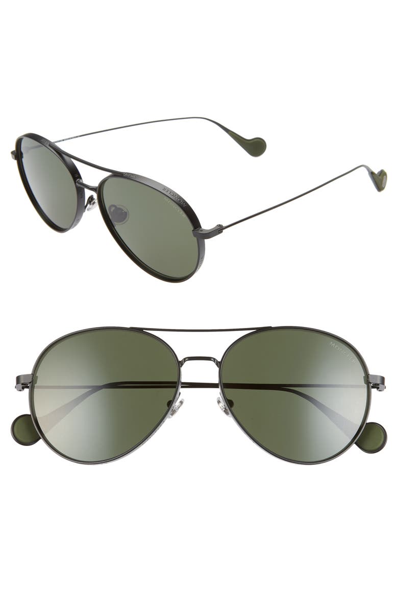 Moncler 57mm Polarized Aviator Sunglasses, Main, color,