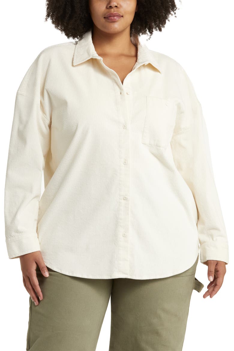 Corduroy Button-Up Shirt, Alternate, color, WHITE WHISPER