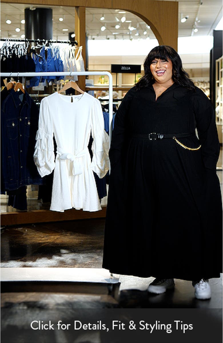 Cinched Puff Shoulder Long Sleeve Tie Belt Dress, sales video thumbnail