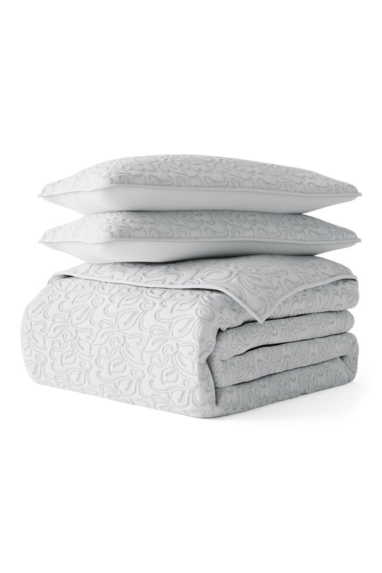 All Season Floral Stitch 3-Piece Down Alternative Quilt Set, Main, color, LIGHT GRAY