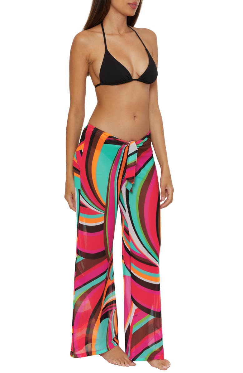 Trina Turk Swoop Mesh Cover-Up Pants, Alternate, color, Pink Multi