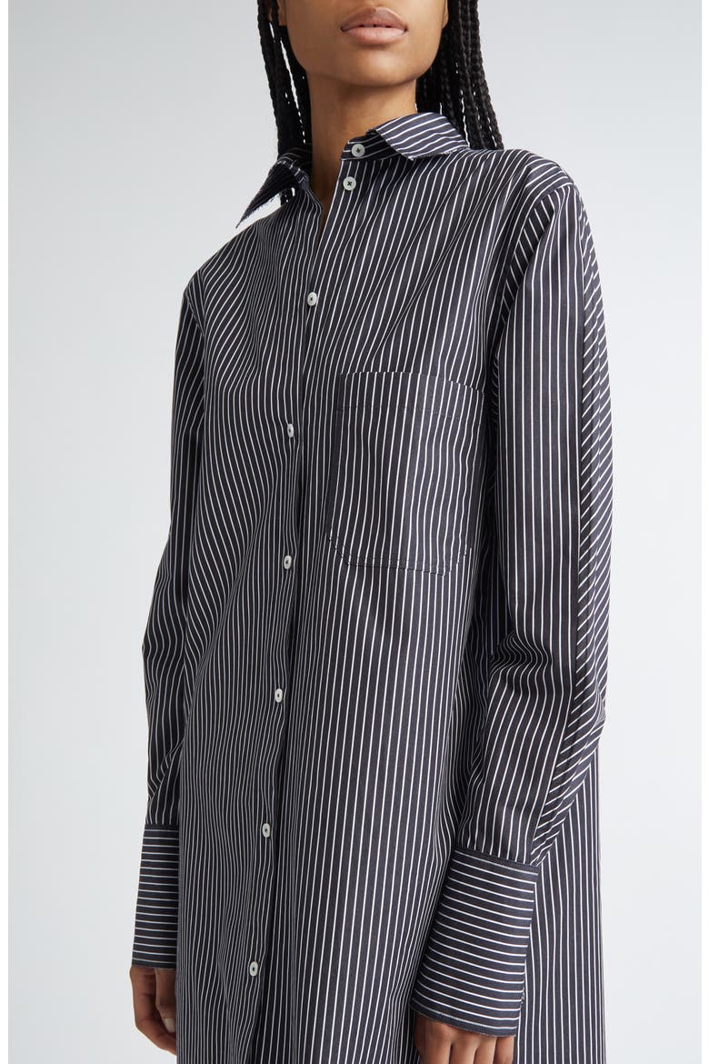 Stripe Oversize Long Sleeve Organic Cotton Poplin Shirtdress, Alternate, color, BLACK/ WHITE