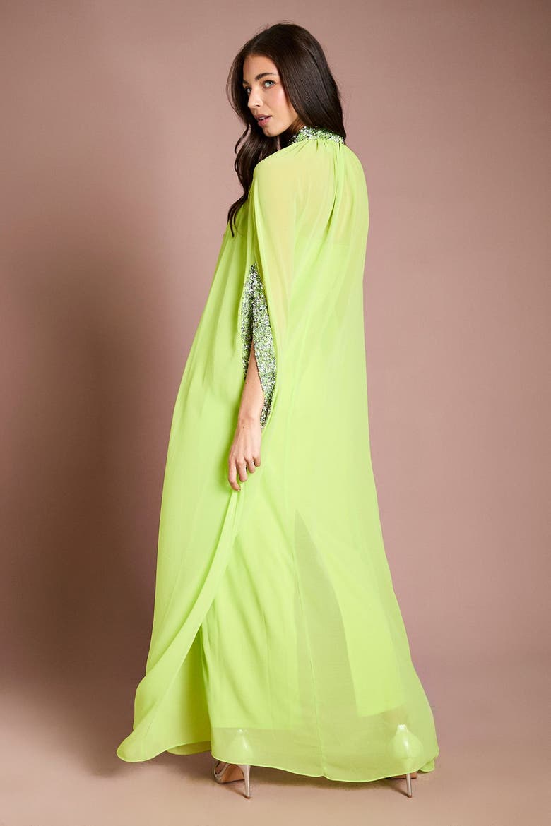 Muse Chiffon Cape Dress, Alternate, color, Lime
