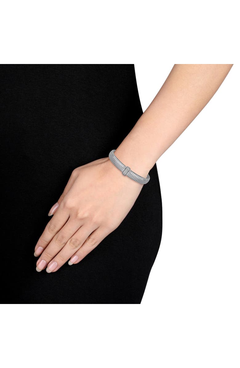 Julianna B. Cubic Zirconia Omega Bangle Bracelet, Alternate, color, Sterling Silver