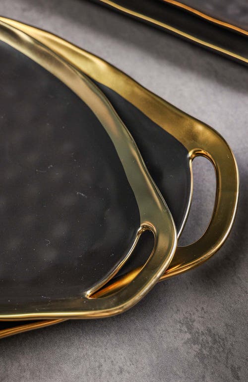 Stone Lain Florian Porcelain 2-piece Serving Plate Set In Black