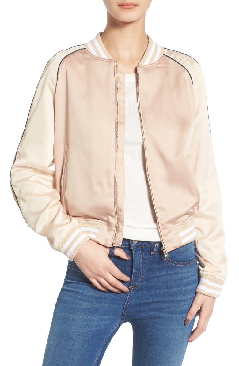 Steve Madden Satin Bomber Jacket, Main, color, 