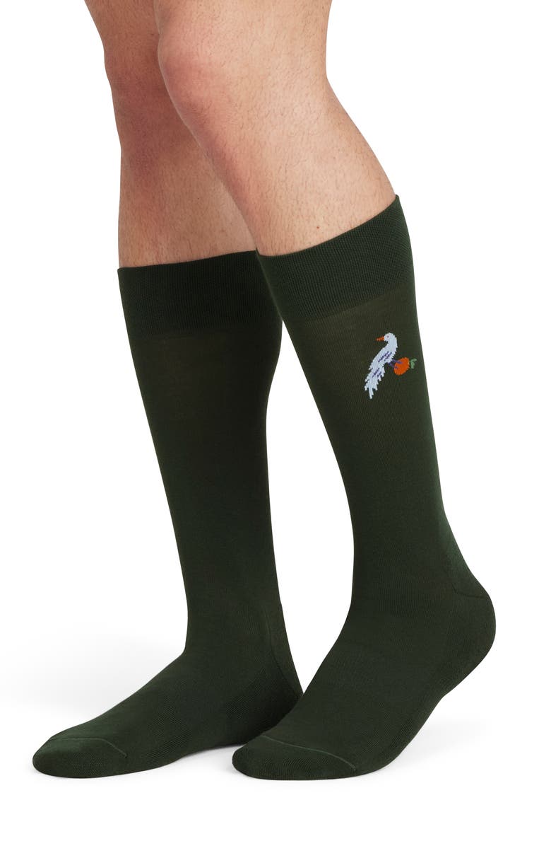 Bombas Bird with Orange Dress Socks, Alternate, color, Dark Elm