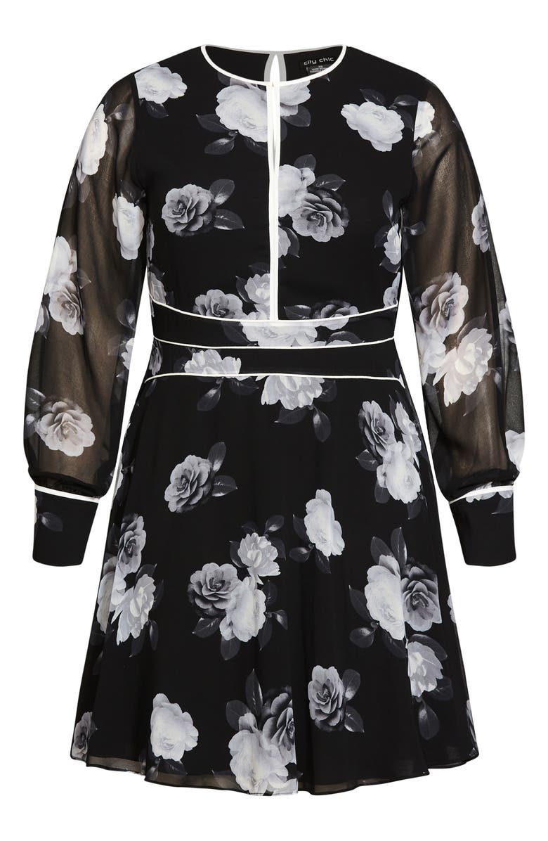 City Chic Irena Floral Print Long Sleeve Dress, Alternate, color, 