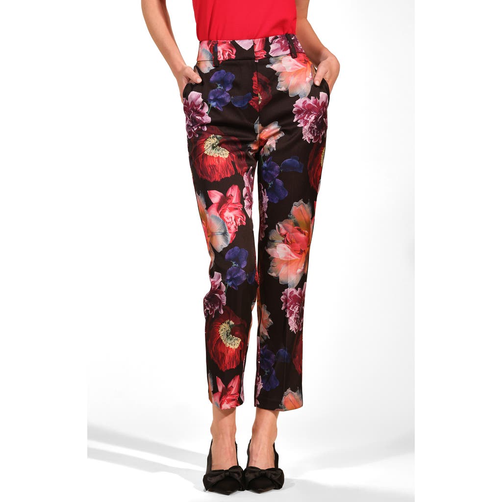 Isaac Mizrahi New York Print Satin Straight Leg Pants In Multi