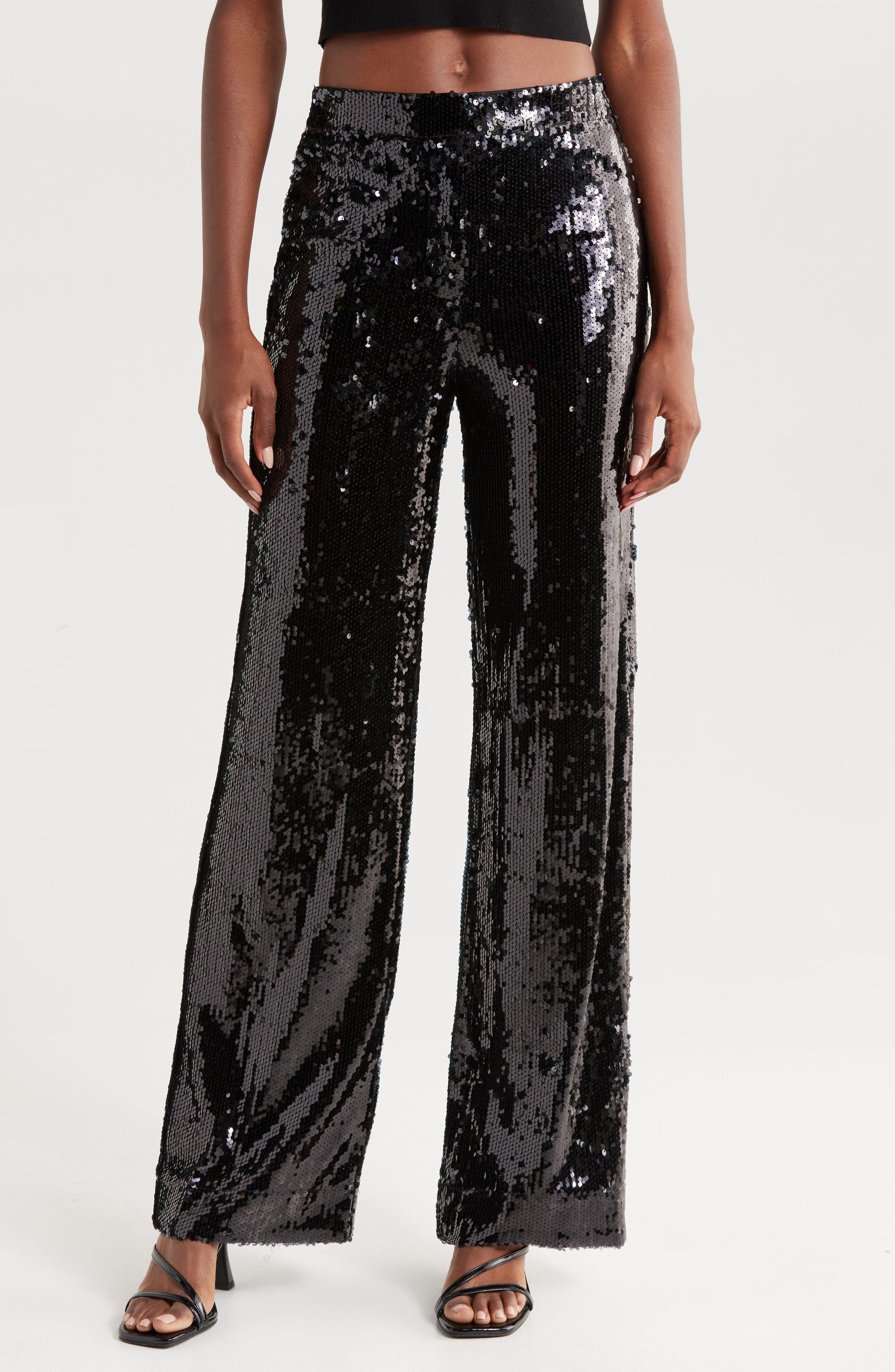 WAYF WAYF FIRST CRUSH SEQUIN WIDE LEG PANTS