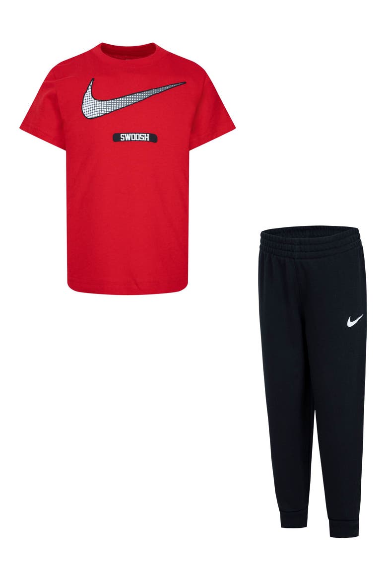 Kids' Swoosh T-Shirt & Pants Set, Main, color, BLACK