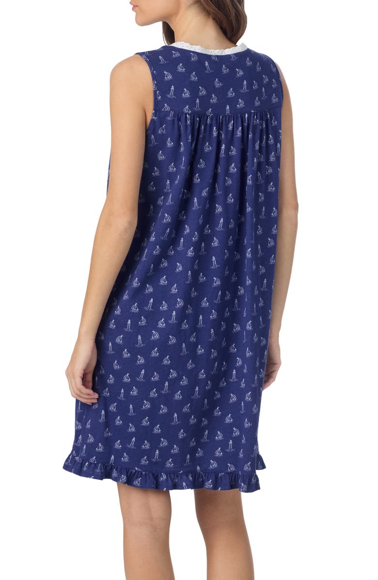 Eileen West Sleeveless Cotton Jersey Nightgown, Alternate, color, Navy