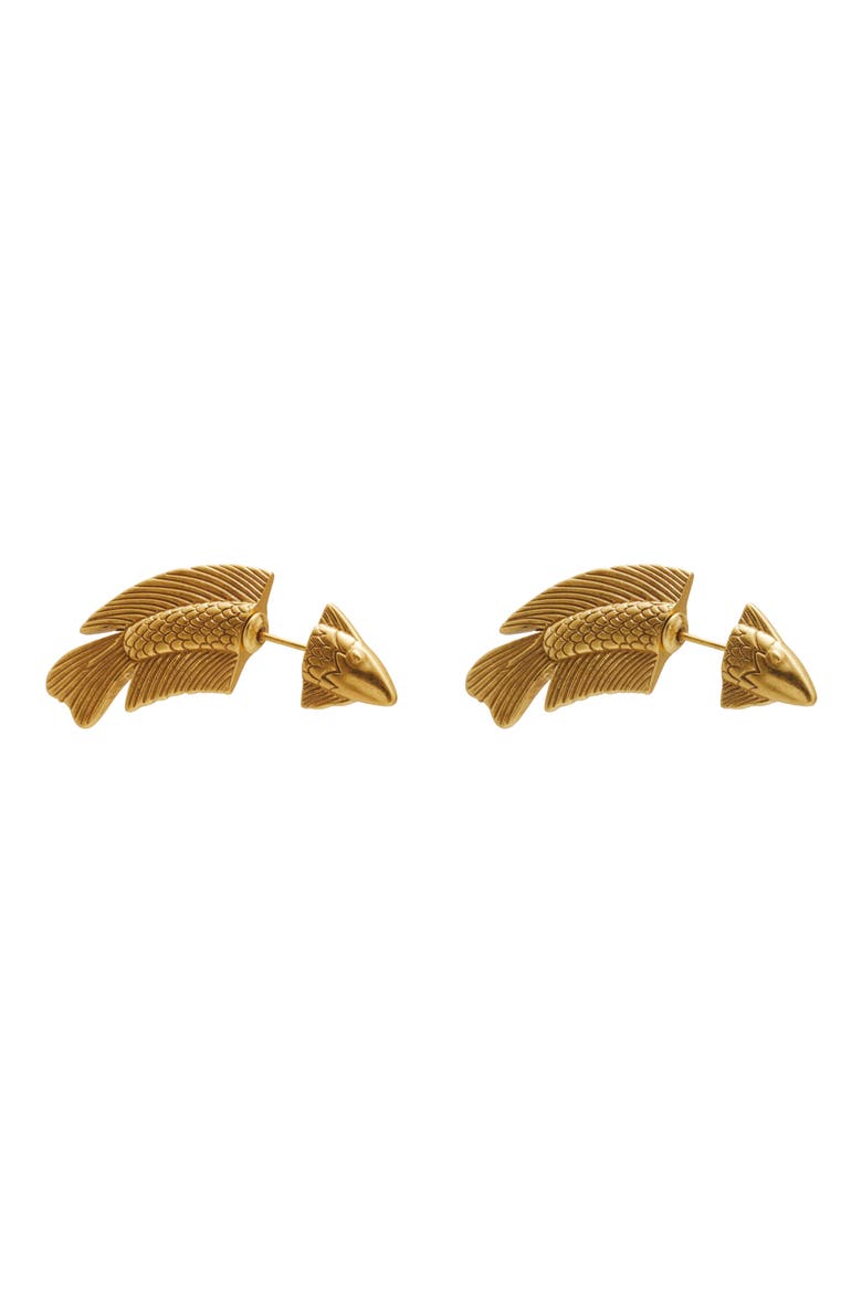 Neemo Fish Ear Jacket Earrings, Alternate, color, ANTIQUE BRASS