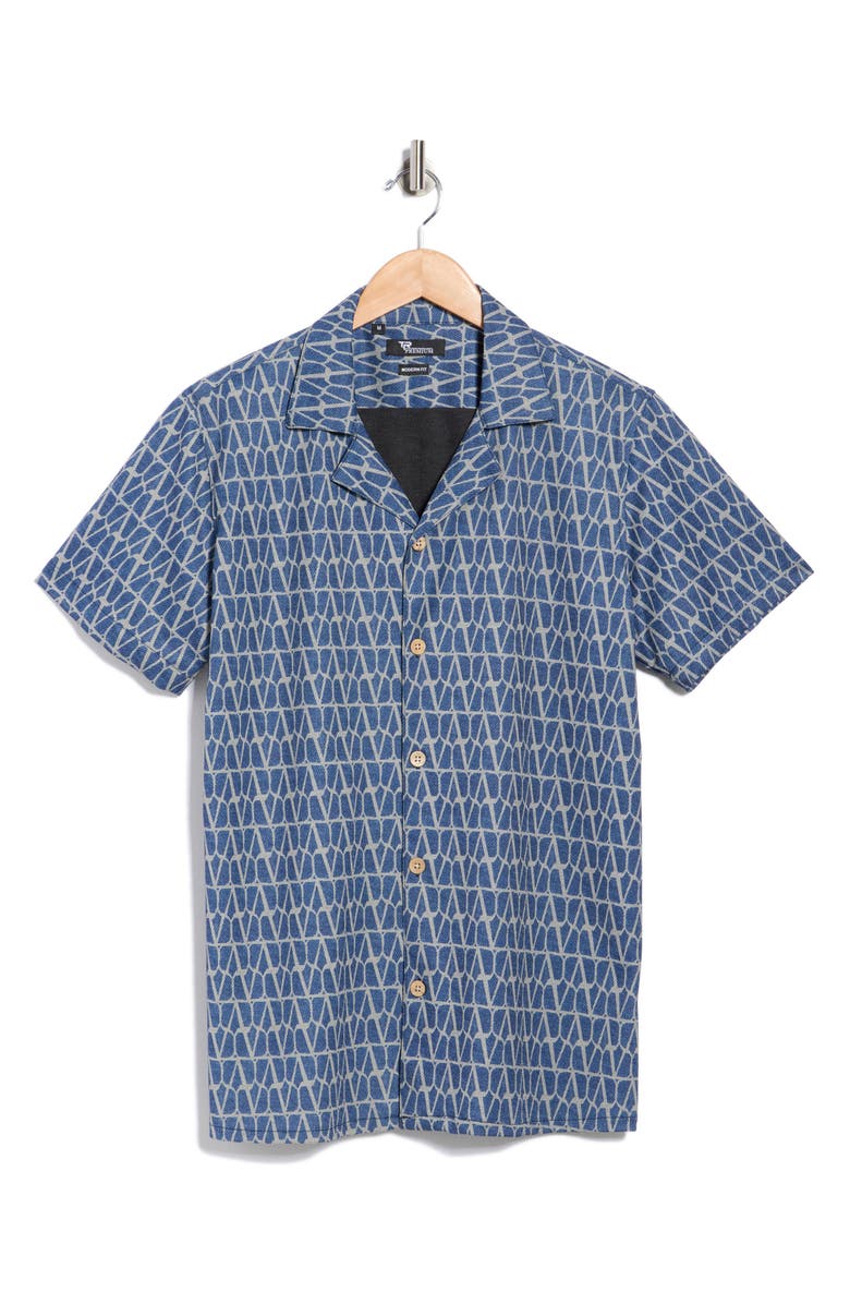 T.R. PREMIUM Modern Fit Textured Camp Shirt, Main, color, Blue
