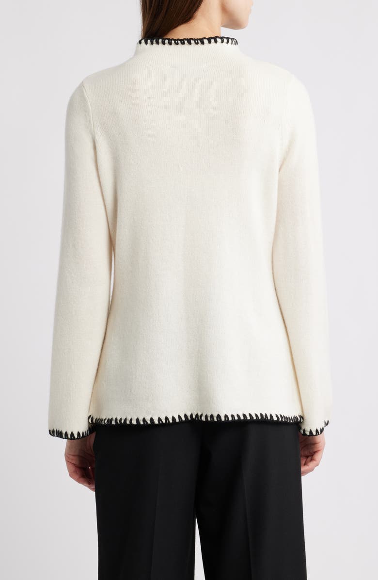 Elie Tahari The Loren Blanket Stitch Cashmere Funnel Neck Sweater, Alternate, color, Vanilla White/ Noir