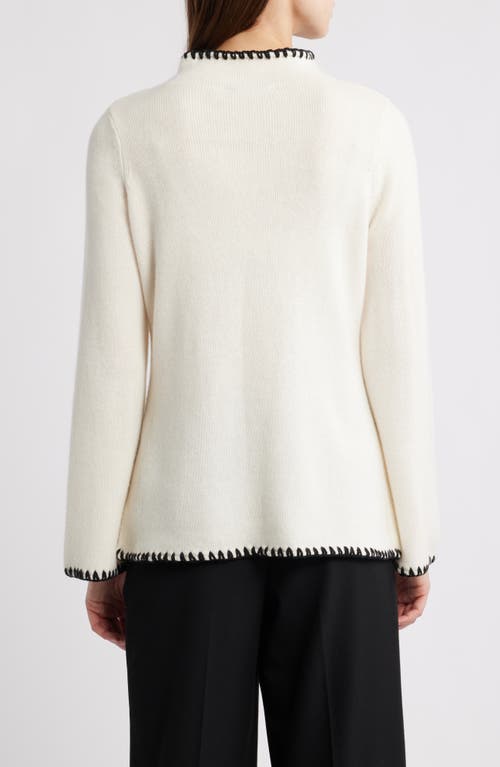 Elie Tahari The Loren Blanket Stitch Cashmere Funnel Neck Sweater In White