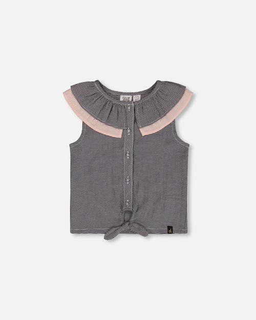 DEUX PAR DEUX DEUX PAR DEUX LITTLE GIRL'S SLEEVELESS TOP WITH FRONT TIE BLACK AND SPARKLING PINK