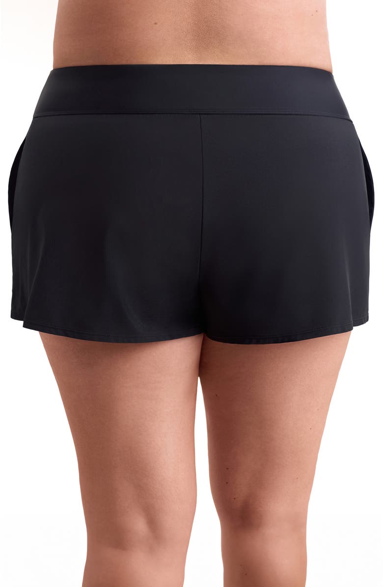 ShapeSolver Sport Vee Band Chlorine Resistant Flare Swim Short, Alternate, color, Black