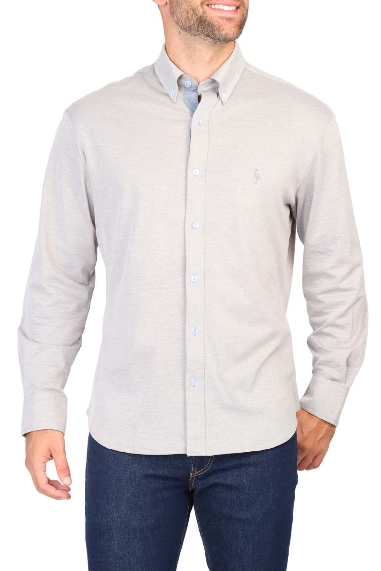 Micro Pique Long Sleeve Button-Up Shirt, Main, color, GREY