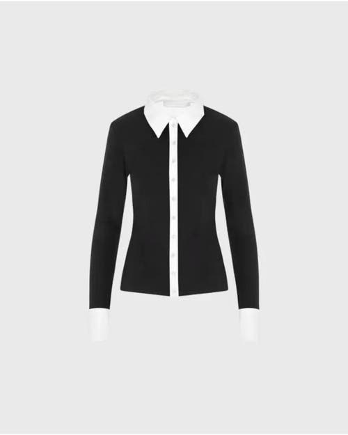 Anne Fontaine Shirt  Nuage White Cotton Long Sleeve Shirt With Classic Collar And Front Buttons In Black