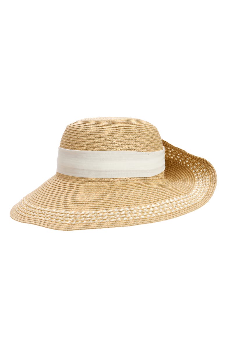 Nine West Flip Up Floppy Hat, Main, color, Natural