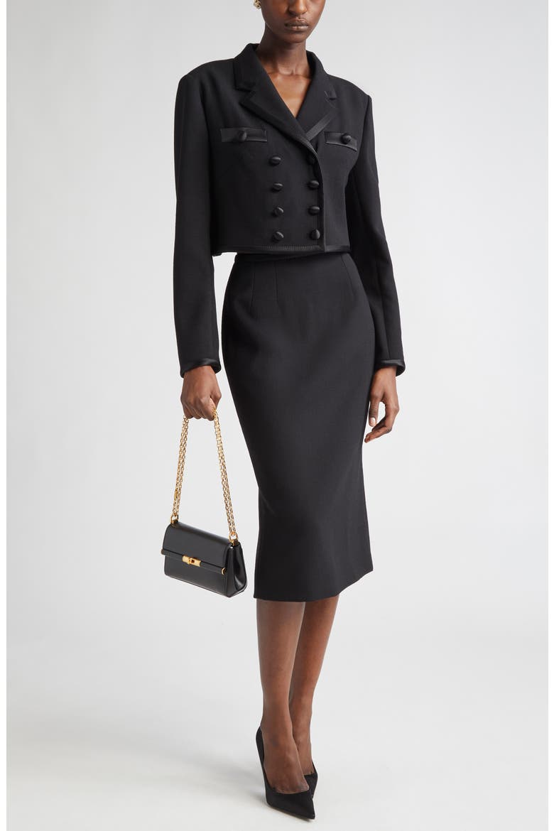 Double Breasted Crop Jacket, Alternate, color, N0000 NERO