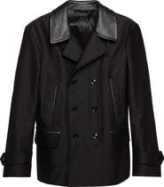 TOM FORD Leather Trimmed Brushed Cotton Satin Peacoat
