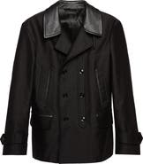 TOM FORD Leather Trimmed Brushed Cotton Satin Peacoat