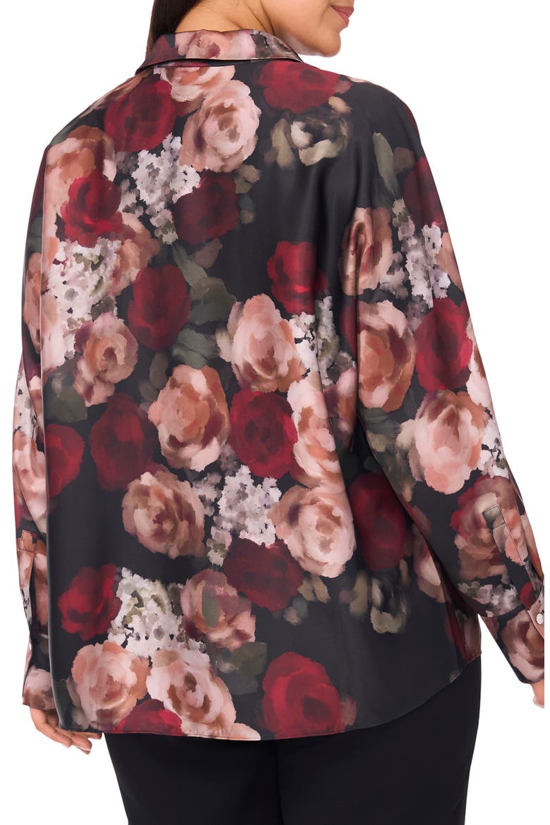 Painted Rose Charmeuse Button-Up Shirt, Alternate, color, RICH BLACK