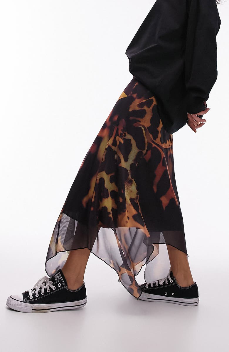 Topshop Handkerchief Hem Mesh Maxi Skirt, Alternate, color,