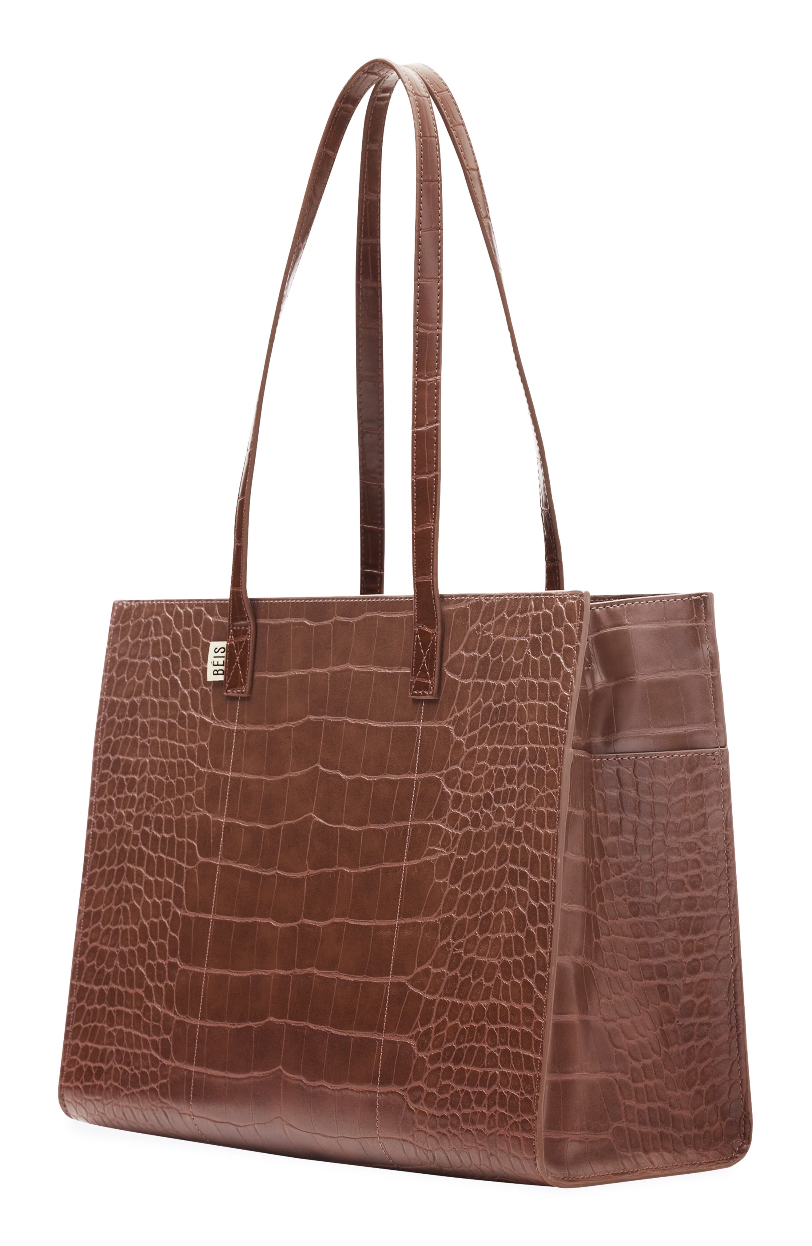 Béis Croc Embossed Work Tote, Alternate, color, 