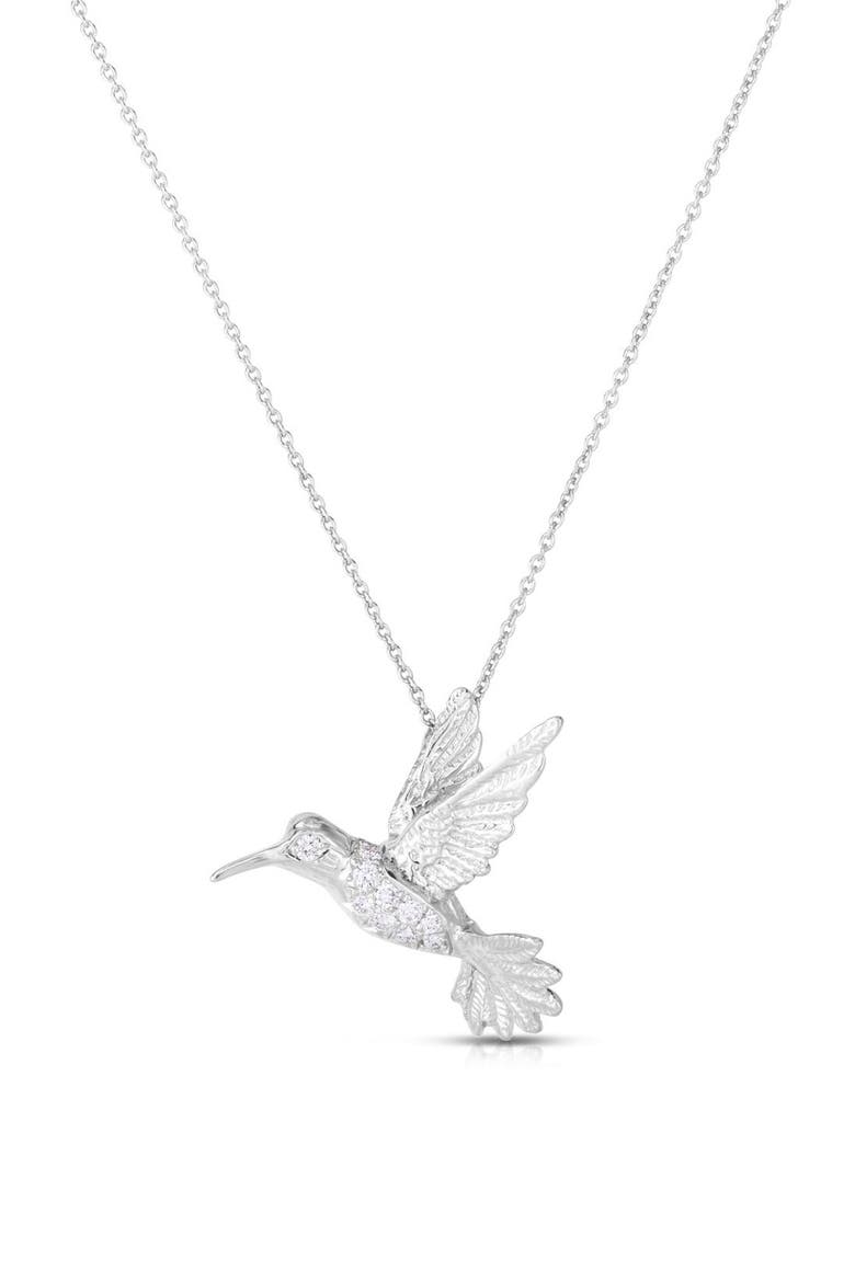 Tiny Treasures Diamond Hummingbird Pendant Necklace, Main, color, 18KWG