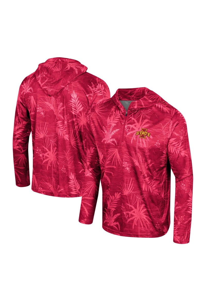 Men's Colosseum Cardinal Iowa State Cyclones Palms Printed Lightweight Quarter-Zip Hooded Top, Main, color, Cardinal