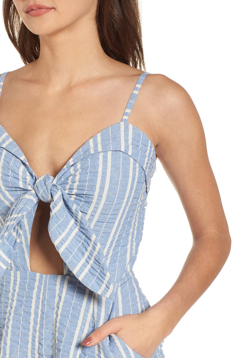 Lost + Wander Waves Stripe Tie Front Romper, Alternate, color,