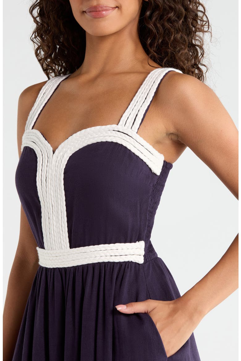 Diamy Contrast Braided Trim Minidress, Alternate, color, NAVY-WHITE