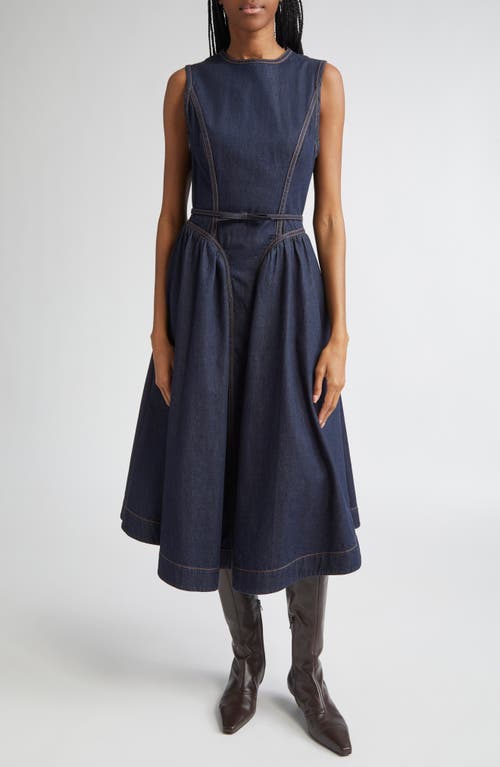 Zimmermann Belted Paneled Denim Midi Dress In Blue
