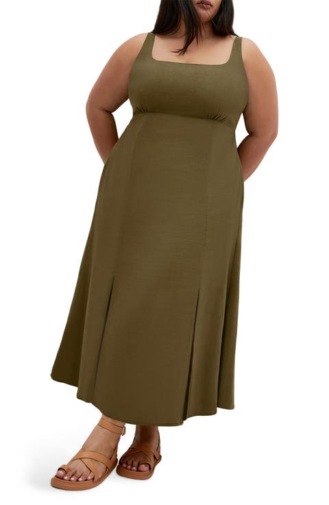 Elly Square Neck Linen Blend Sundress (Plus)