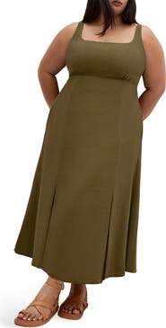 City Chic Elly Square Neck Linen Blend Sundress