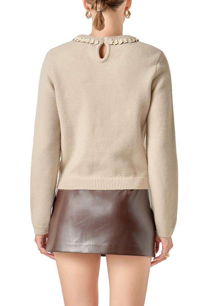 Floral Appliqué Bow Sweater, Alternate, color, OATMEAL