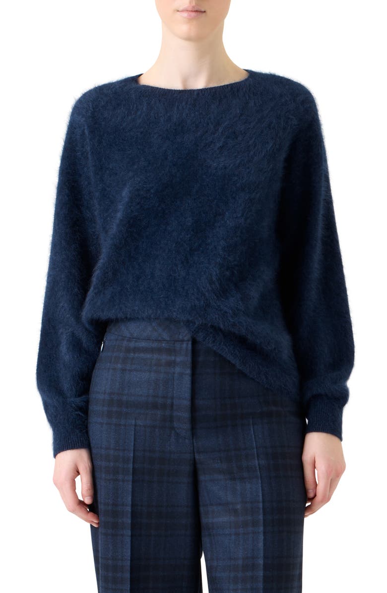 Akris Brushed Cashmere Crewneck Sweater, Main, color, Navy
