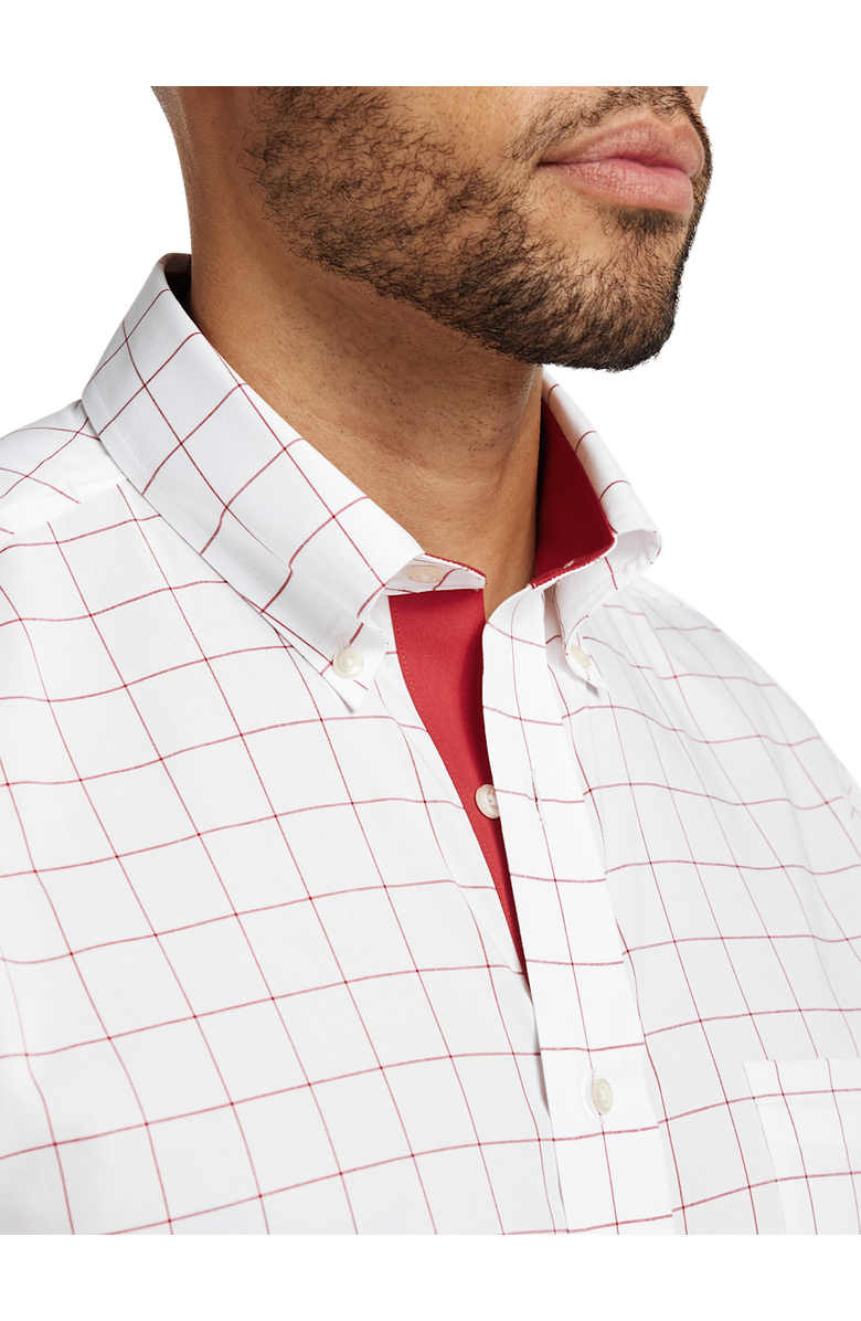 Paul Fredrick Tailored Fit Non-iron Cotton Windowpane Dress Shirt With Contrast Trim, Alternate, color, Red